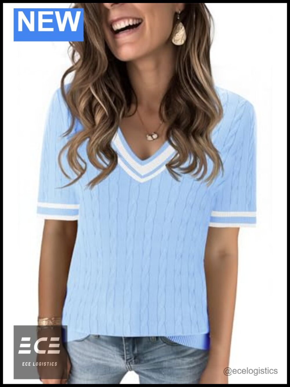 Kistore Lightweight Cable Knit V-Neck Summer Sweater Pullover